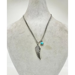 Gümüş Kanat Desenli Taşlı Kolye